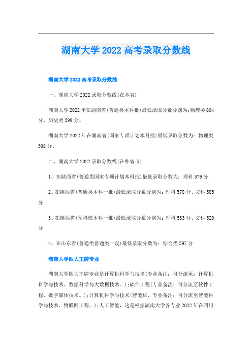 湖南大学高考录取分数线