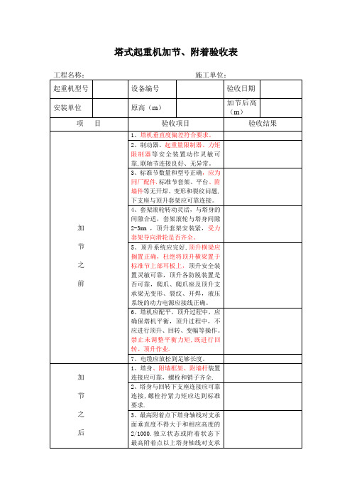 塔式起重机加节、附着验收表