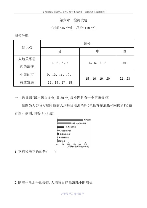 2016人教版《导与练》高一地理必修二第六章检测试题