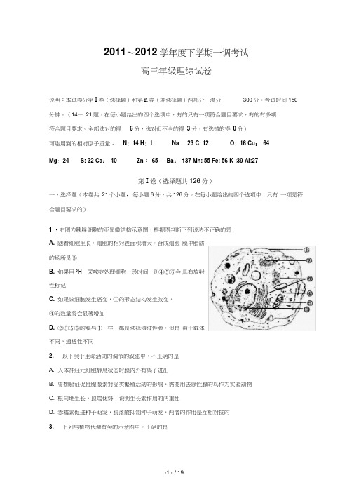 【KSU首发】河北衡水中学届高三下学期一调考试(理综)缺答案