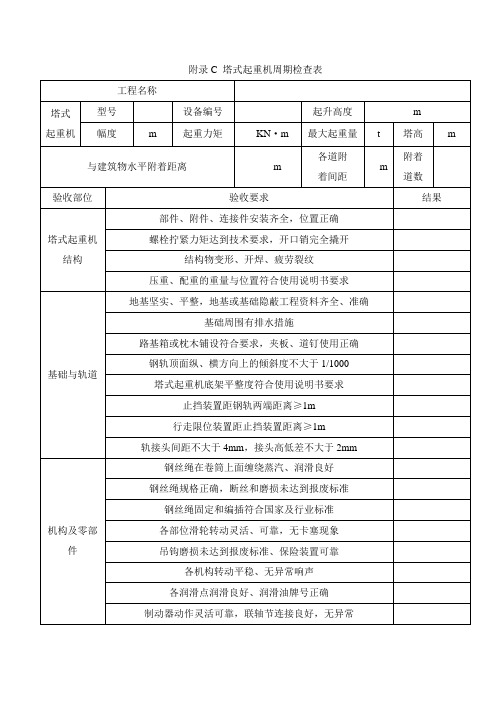 塔式起重机周期检查表