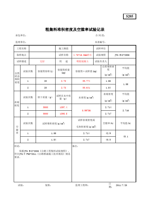 S205粗集料堆积密度及空隙率试验程序公式计算