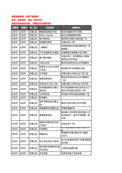 新版北京市北京市石景山区花卉企业公司商家户名录单联系方式地址大全49家