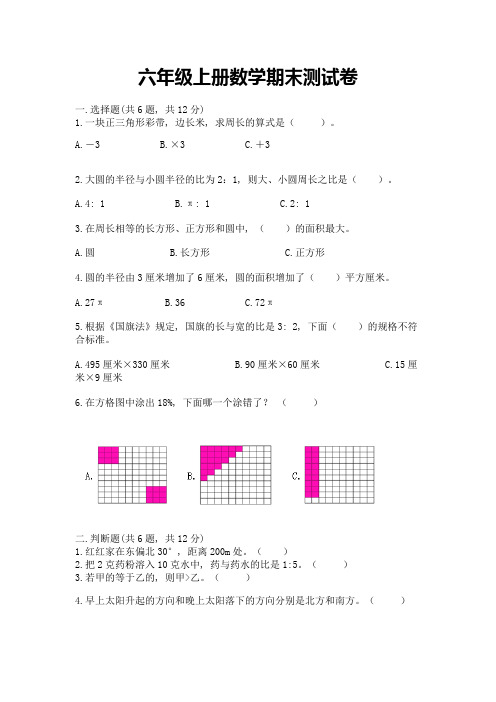 六年级上册数学期末测试卷含完整答案(典优)