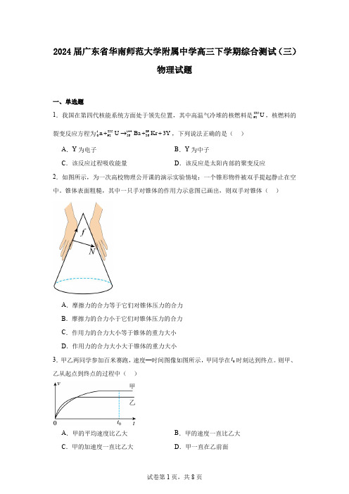 2024届广东省华南师范大学附属中学高三下学期综合测试(三)物理试题