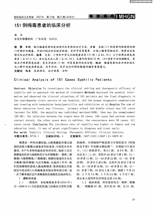 151例梅毒患者的临床分析