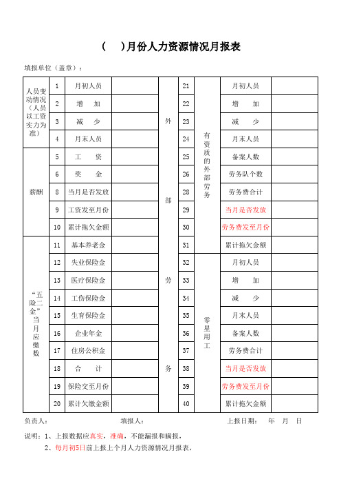 人力资源情况月报表