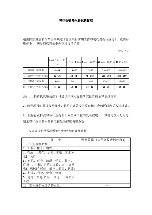 可行性研究报告收费标准