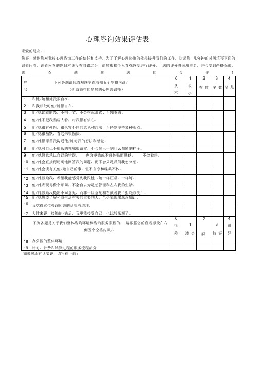 心理咨询效果评估表