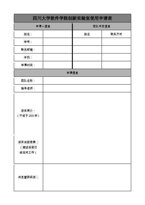 四川大学软件学院创新实验室使用申请表