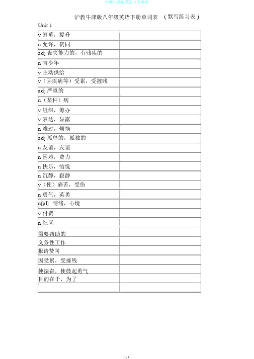 沪教牛津版英语八下单词