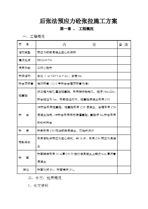 预应力钢筋混凝土空心板梁桥后张法预应力砼张拉施工方案