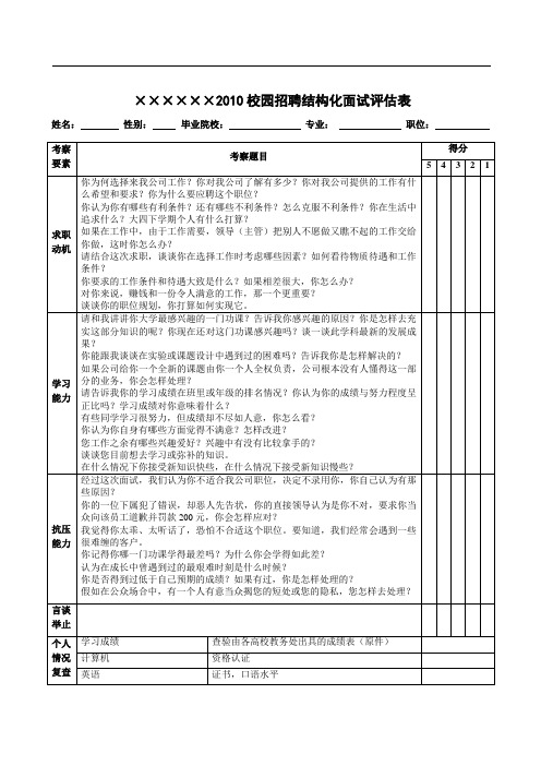 结构化面试评估表及评分标准