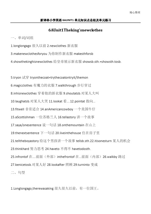 【个人精心制作】新译林小学英语6AUNIT1单元知识点总结及单元练习