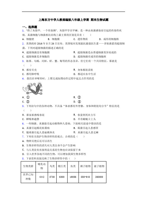 上海东方中学人教部编版八年级上学期 期末生物试题