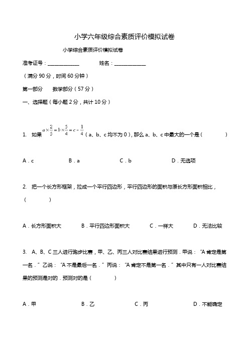 小学六年级综合素质评价模拟试卷.doc