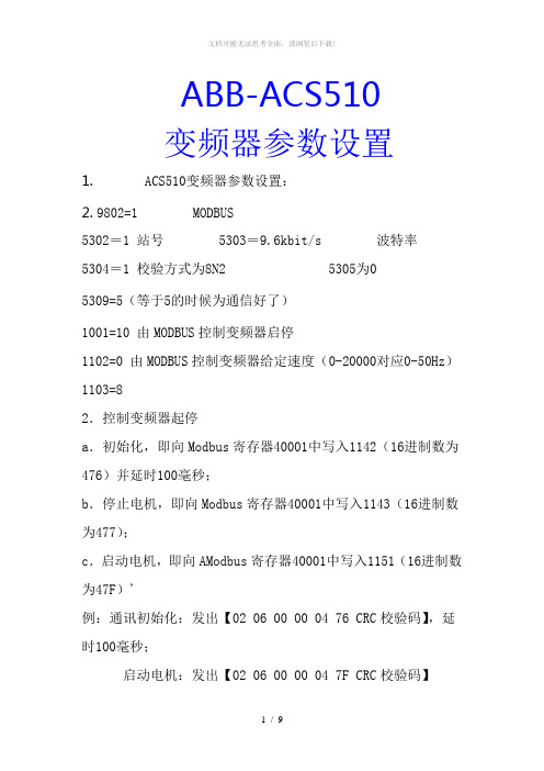 ABB-变频器参数设置做485通信