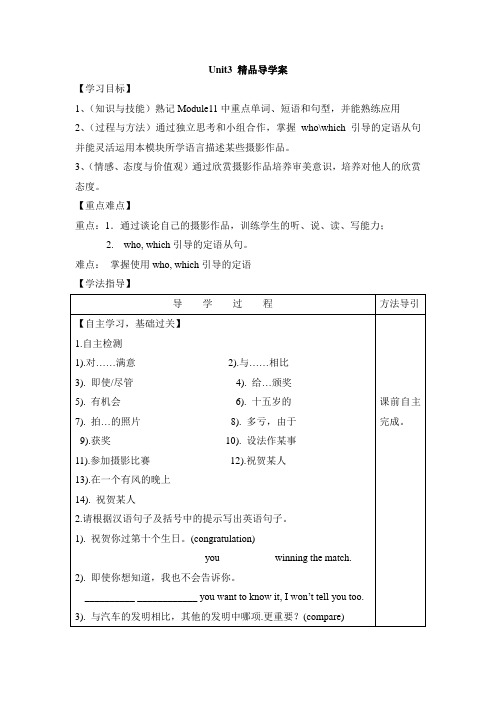 外研版英语九年级上册Module11 Unit3 精品导学案