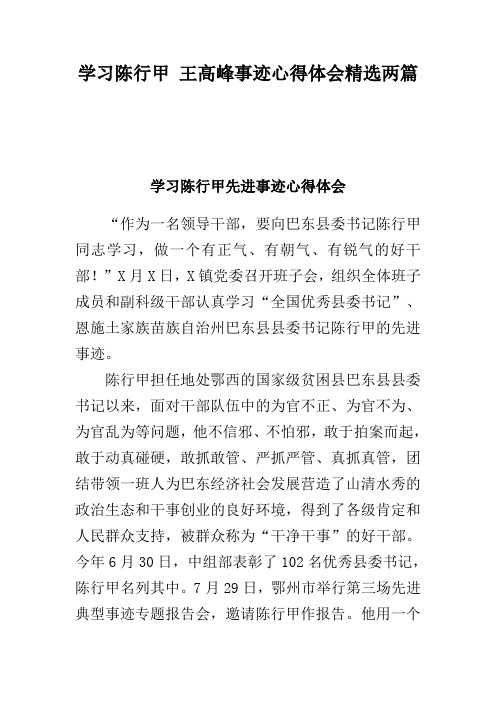 学习陈行甲 王高峰事迹心得体会精选两篇