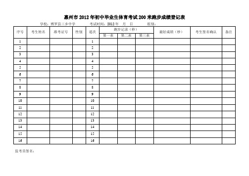 中考体育成绩登记表