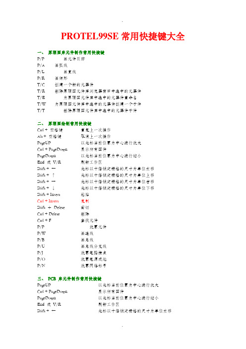 PROTEL99SE常用快捷键大全