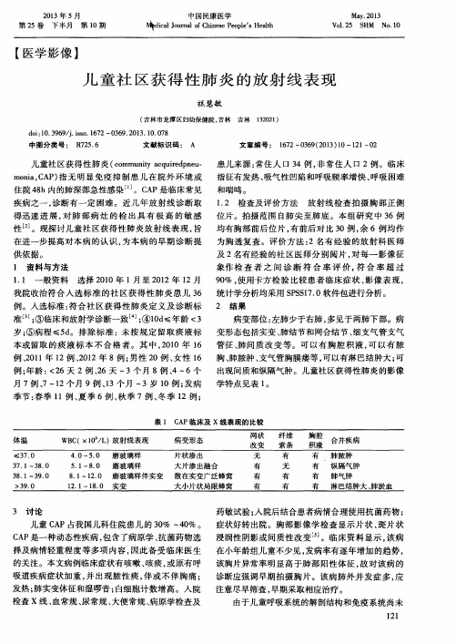 儿童社区获得性肺炎的放射线表现