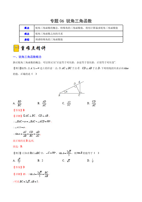 专题06锐角三角函数重难点突破解析版