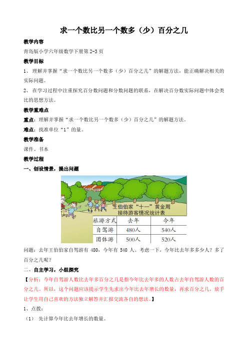 青岛版小学数学六年级下册百分数的应用教案