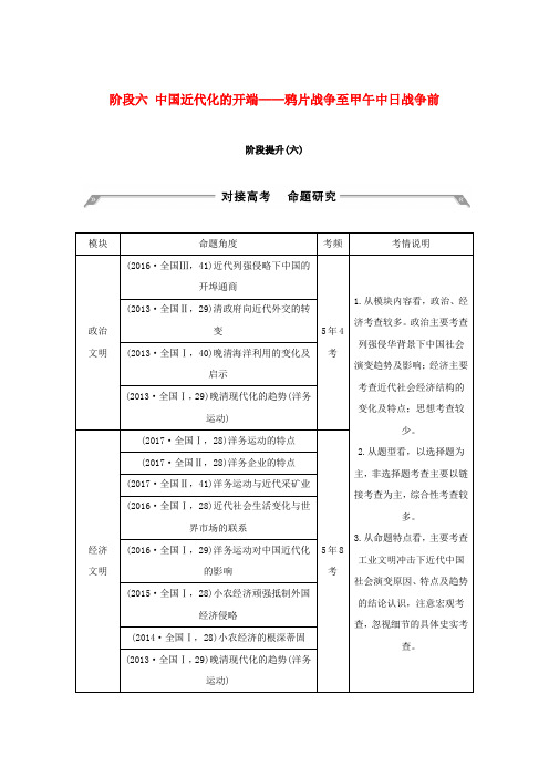 (通史版)2019版高考历史大一轮复习 阶段六 中国近代化的开端——鸦片战争至甲午中日战争前阶段提升