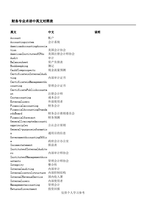 财务专业术语中英文对照表