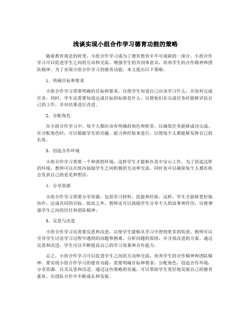 浅谈实现小组合作学习德育功能的策略