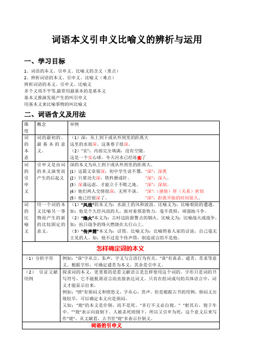 高考专题复习词语本义引申义比喻义的辨析及运用教案