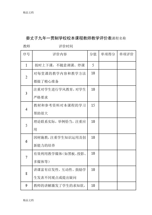 最新校本课程活动教师评价表