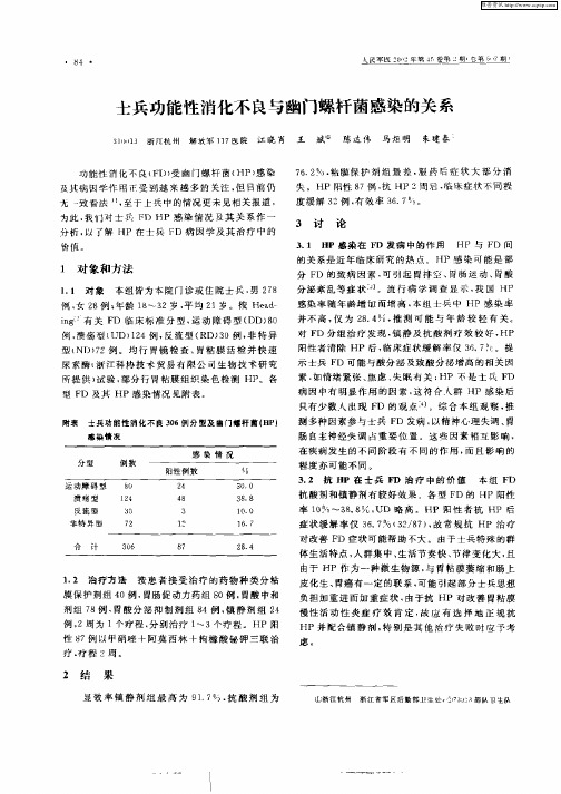 士兵功能性消化不良与幽门螺杆菌感染的关系