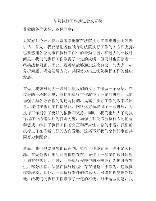 法院执行工作推进会发言稿