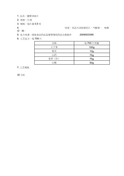 TS-C610-2健胃消食片生产工艺规程