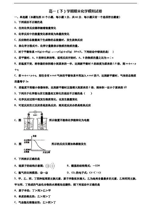 河北省衡水市2020年新高考高一化学下学期期末质量跟踪监视试题