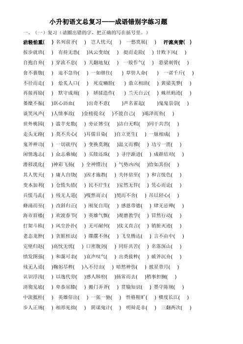 (题目+答案)小升初语文总复习--成语错别字练习题