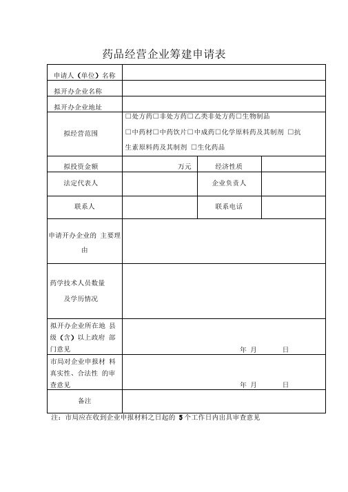 药品经营企业筹建申请表