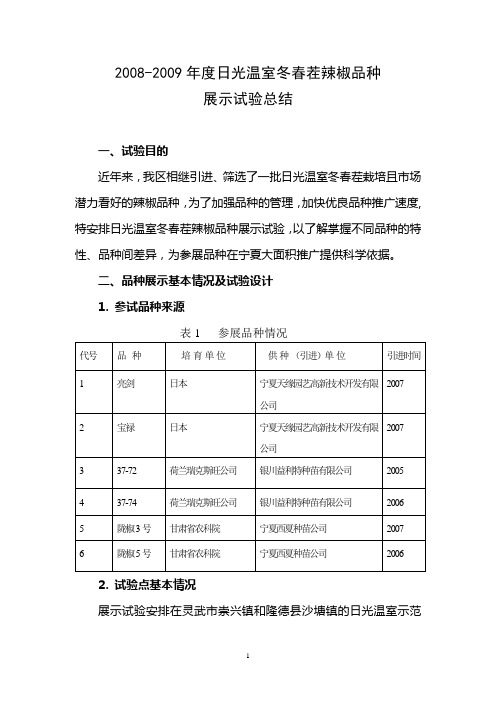 日光温室冬春茬辣椒品种展示试验初报