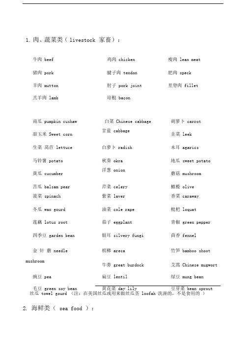 食品名称中英文对照大全