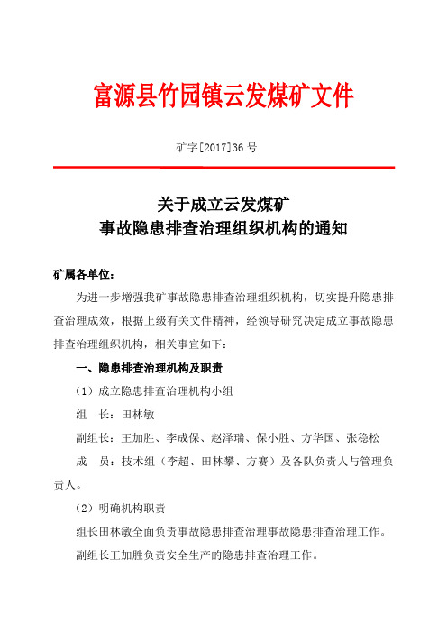 煤矿事故隐患排查治理组织机构的文件