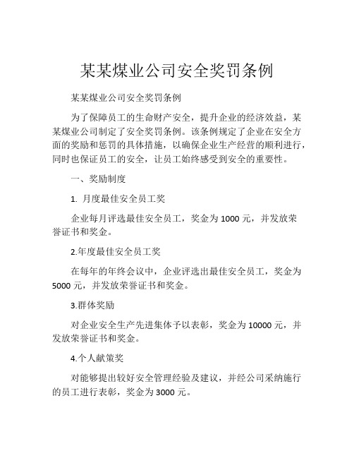 某某煤业公司安全奖罚条例