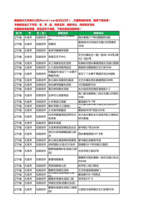 2020新版辽宁省大连市瓦房店市月子服务工商企业公司商家名录名单黄页联系号码地址大全60家