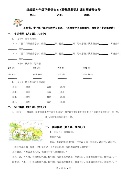 统编版六年级下册语文6《骑鹅旅行记》课时测评卷B卷