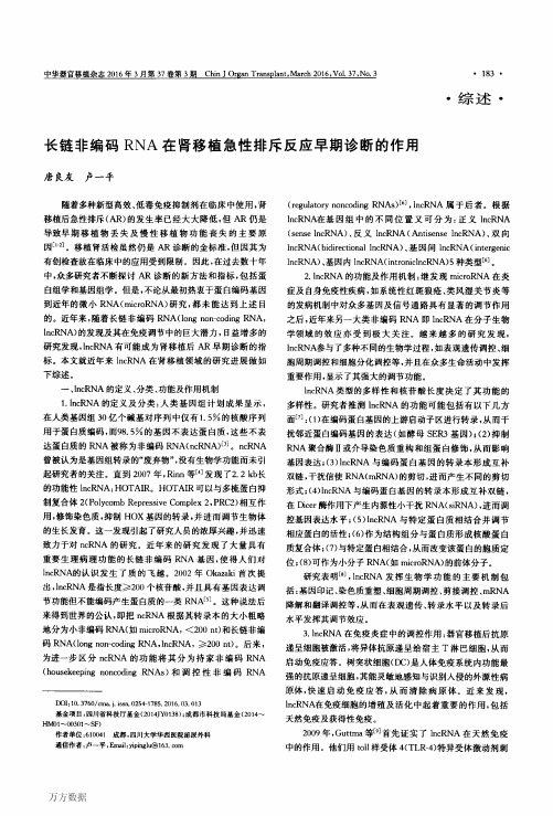 长链非编码RNA在肾移植急性排斥反应早期诊断的作用解析