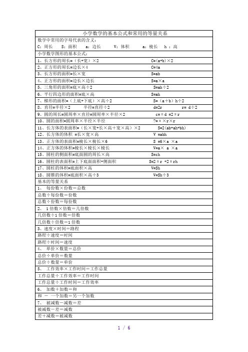 数学常用的等量公式