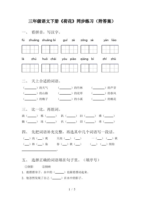 三年级语文下册《荷花》同步练习(附答案)