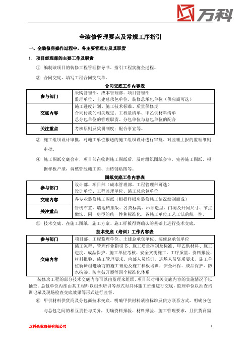 万科全装修管理要点及常规工序指引