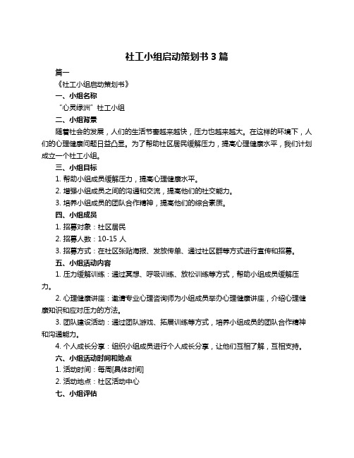 社工小组启动策划书3篇